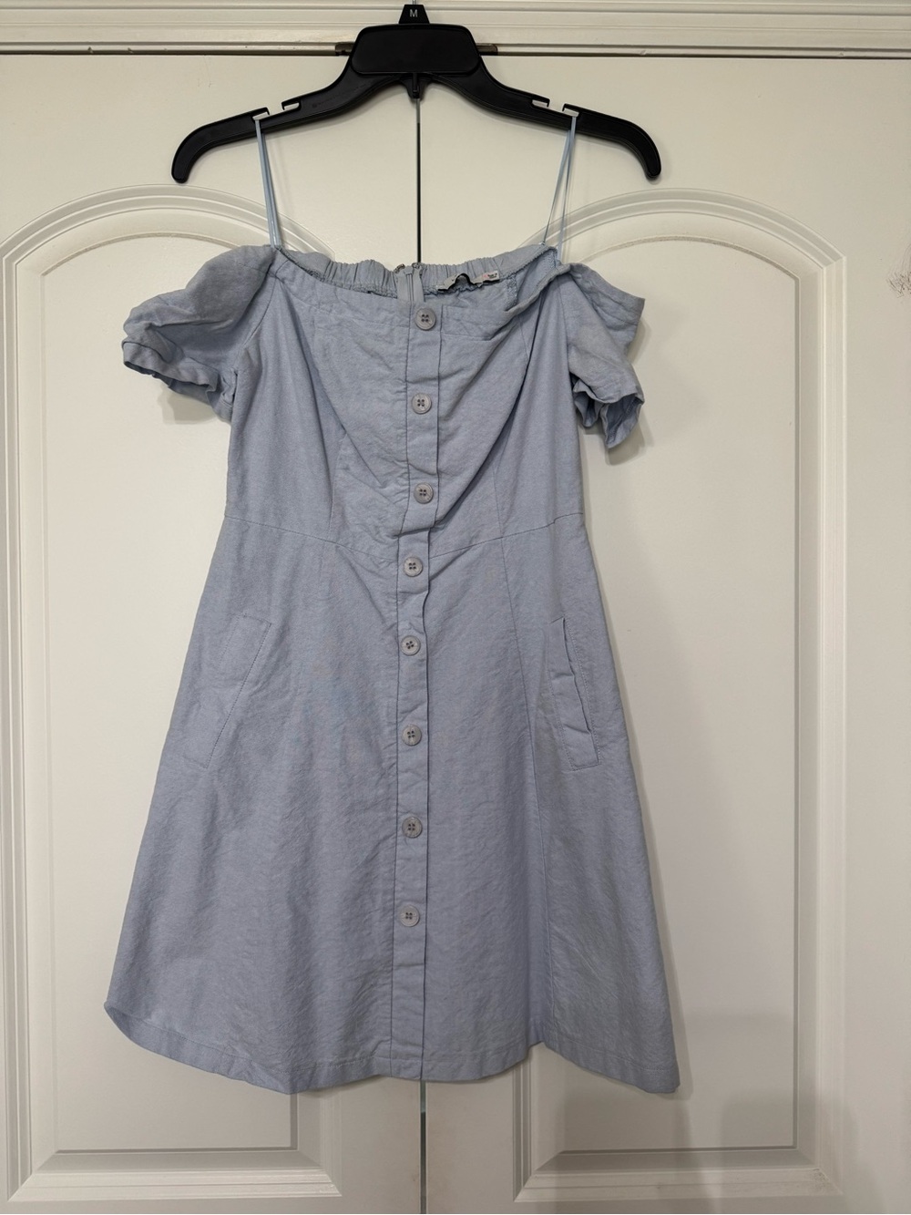 Lush Light Blue Off-Shoulder Button-Down Dress